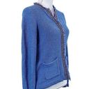 J. McLaughlin  Sweater Medium Womens Blue Knit Fringe Trim Cardigan Jacket Photo 1