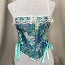 Vintage Floral Pattern Lace Up Boned Embroidered Bustier Corset Top Multi Photo 0