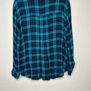 Jane and Delancey  Blue Green Plaid Gauzy Button Down Shirt Photo 6