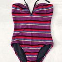 Solid & Striped  The Heather Grape Terry Stripe Halter One Piece Swimsuit NEW Photo 1