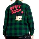 Betty Boop  shacket Hunter Green Black Plaid Shirt button up cotton New top Sz M Photo 1