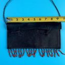 Chateau  Women's Black Leather Fringed Boho Mini Purse Handbag Photo 2
