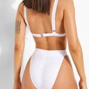 Boohoo  Bride Plunge Bikini Crop Top & Tanga Bikini Brief in White Photo 11