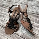 Nina  Cutout Bead Stiletto Sandals Crepe Fabric Leather Sole 6.5 Black Rust Brown Photo 4