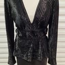 BCBGMAXAZRIA  Top Womens Small Black Velour Ribbed V-Neck Long Sleeve Peplum Photo 4