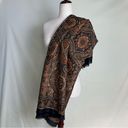 Edge Elaine Gold Large Square Boho Scarf Wrap Brown Black Floral Frayed  46x46 Photo 6