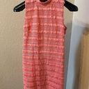 J.Crew  Sheath Dress Coral Pink Fringe Corchet Lined Mock Neck Sleeveless sz 4 Photo 2