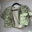 Revolve Green And White Cropped Button Up Photo 2