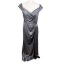 Oleg Cassini  Beaded Ruched Metallic Off-Shoulder Sheath Gown Gunmetal Size 12 Photo 3