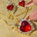 New Red Heart necklace and Drop Earrings golden jewelry set rhinestone Valentines Day Fashion Photo 3