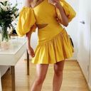 Chateau Aje  Cut Out Mini Dress Yellow Linen Blend Size 4 Photo 3