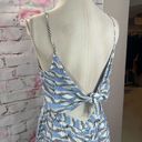 FRNCH  Paris Women's Abstract Print Tie Button Back Midi Sundress Blue/Black Sz L Photo 6