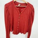 Pilcro Rust Red Button Down Ribbed Long Sleeve Shirt Puff Sleeve Womens Large Photo 0