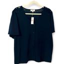 Loft NWT  navy short sleeve button up cardigan with lace shoulder detail size L Photo 0