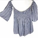 Paper Crane Striped Off Shoulder Smocked Rayon Top Blue & Off White Womens Med Photo 1