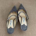 Jimmy Choo  Grey Suede Bing Crystal Embellished Mules Size 37 Photo 7