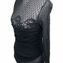 Natori  Sheer and Bunched Bodysuit Black Petite Photo 3