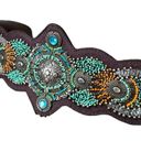 Chico's  Belt Womens M/L Brown Genuine Leather Beaded Snap Adjustable Western Boho Photo 1