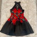 Dear Moon  Halter Dress Black with Red Roses Size 9 Homecoming Wedding Night Out Photo 0