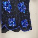 Scala Vintage  Blue Floral Sequin Scallop Blouse Top, Zip, Size Small Photo 2