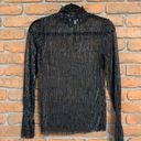 Habitual  Metallic Sheer Black Turtleneck Long Sleeve Top Shimmery Bell Sleeves S Photo 3