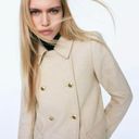 ZARA Double Breasted Gold Button Wool Blend Long Coat in Sand Size M Photo 8