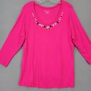 Lane Bryant  Women Shirt Size 14 Pink Stretch Preppy Beaded Scoop Chic 3/4 Sleeve Photo 0