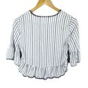 BCBGMAXAZRIA  Blue Striped Ruffle Cropped Blouse Sz XXS Short Sleeved V-neck Photo 4