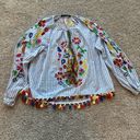 ZARA  BBWM Woman Striped Floral Fruit Embroidered Balloon Sleeve Boho Peasant Top Photo 3