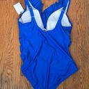 DKNY  Ruffle Plunge Underwire Tummy Control One-Piece Swimsuit Blue size 16 NWT Photo 2