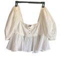 Free People  NWT Woman’s Small Leave It To Me Ivory Square Neck Crop Top Blouse Photo 3