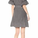 Moon River Heather Gray Blanket Stitch Linen Blend Ruffle Wrap Mini Dress Photo 3