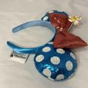 Disney  Parks Blue White Polka Dot Sequin Minnie Ears Headband Flower Mickey Cute Photo 1