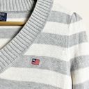 Polo Ralph Lauren Gray White Striped Knit V-Neck Pullover Sweater Size Small Photo 2