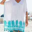 NWT Cabana Life St Pete Embroidered SPF Cover Up White Turquoise Tassel Size S/M Size M Photo 0