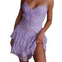 Angel Biba  Sleeveless Tiered Shimmer Lace Mini Dress Purple Size Medium NWT Photo 1