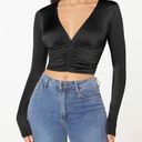 Sincerely Jules NWOT (M)  Black Long Sleece V Neck Blouse Cropped Photo 2