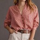 Pilcro  Anthropologie NWT Ruffled Top Blouse Pink Silver Stripe size L Photo 0