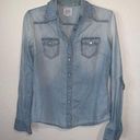 Cello  Chambray Snap Button Up Shirt Distressed Photo 0