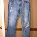 CAbi  Boyfriend Straight Distressed Paint Splatter Jeans Light Wash Size 6 Photo 1