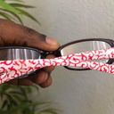 Brown burgundy frame eyeglasses clear lenses eye wear office siren core preppy glasses pink white pattern Photo 3