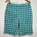 Jones New York  Sport Stretch Green Plaid Bermuda Length Shorts Women’s Size 12 Photo 0