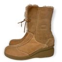 Clarks  brown Nubuck Leather Wedge Fur Lined Snow Winter Boots Foldover Size 8.5 Photo 1