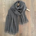 Anne Klein Vintage  Herringbone Wool Blend Fringed Scarf in Grey and Cream/Taupe Photo 3