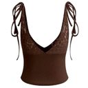 Micas  Women's Large Brown Patchwork Lace Tie V-Neck Cami Comfy Top Photo 1