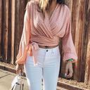 Shopbop Resurrection pink polka dot tie front wrap billowy sleeves plunge blouse Photo 0