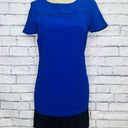 Badgley Mischka  Belle Womens Blue Colorblock Pleated Shift Dress Size 6 Photo 0