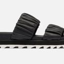 Sorel  Roaming Two Strap Leather Slide Flat Sandals Black/White Photo 0
