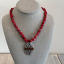 Coldwater Creek Fabulous Beaded  Necklace Red Stone Chips Silver Pendant Photo 2