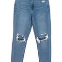 American Eagle  Womens Mom Straight Jeans Distressed Light Wash Blue Size 2 Reg Photo 0